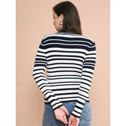 98 Degree North Striped Mock Collar Long Sleeves Acrylic Pullover Sweaters image 3