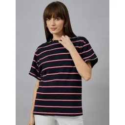 98 Degree North Striped Round Neck Drop-Shoulder Sleeves Cotton T-shirt-picture-27
