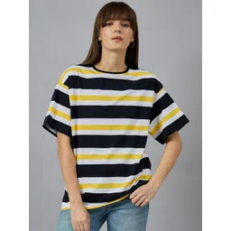 98 Degree North Striped Round Neck Drop-Shoulder Sleeves Cotton T-shirt-picture-41