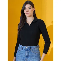 98 Degree North Striped Shirt Collar Cotton Pullover Sweater-picture-20