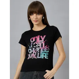 98 Degree North Typography Printed Round Neck Drop-Shoulder Sleeves Cotton T-shirt-picture-38