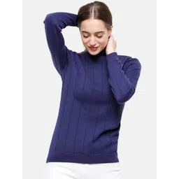 98 Degree North Women Blue Striped Self Design Pure Cotton Pullover-picture-29