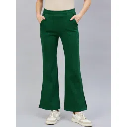98 Degree North Women Green Fleece Flared Textured Trackpant-picture-11