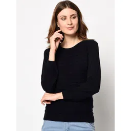 98 Degree North Women Navy Blue Solid Pullover Sweater-picture-35