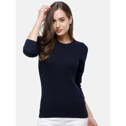 98 Degree North Women Navy Blue Striped Pullover-picture-36