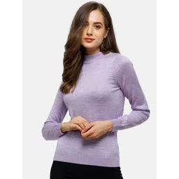 98 Degree North Women Purple Solid Pure Cotton Pullover Sweater-picture-4