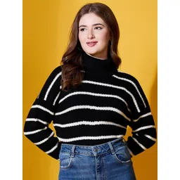 98 Degree North Women Striped Turtle Neck Pullover-picture-41