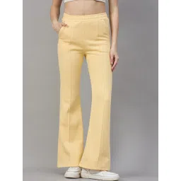 98 Degree North Women Yellow Fleece Flared Textured Trackpant-picture-14