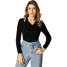 98 north 98 Degree North 3Women Ribbed Collar Neck Pullover-G1584-BLACK-picture-25