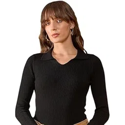 98 north 98 Degree North Women Cotton Self Design Collar Neck Pullover Has A Full Sleeves and Straight Hem-RG1164-BLACK-picture-27