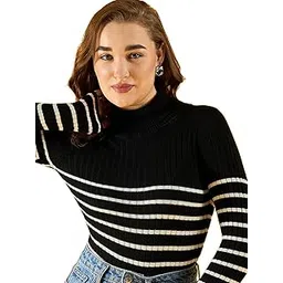 98 north 98 Degree North Women Cotton Self Design High Neck Pullover Has A Full Sleeves and Straight Hem-RG1157-BLACK-picture-24