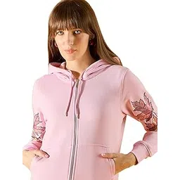 98 north 98 Degree North Women Fleece Embroidered Hooded Neck Sweatshirt Has A Full Sleeves and Straight Hem-RGS1433-L.Pink-picture-26