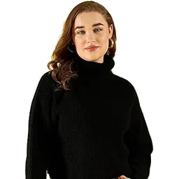 98 north 98 Degree North Women Self Design High Neck Pullover Has A Full Sleeves and Straight Hem-RG1150-BLACK-picture-46