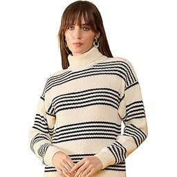 98 north 98 Degree North Women Self Design High Neck Pullover Has A Full Sleeves and Straight Hem-RG1158-OFFWHITE-picture-39