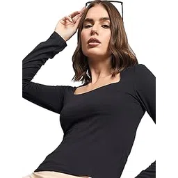 98 north 98 Degree North Women Solid Pure Cotton Square Neck Jersey Top Has A Full Sleeve-RGT1605-BLACK-picture-40