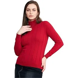 98 north 98 Degree Women Pure Cotton Turtle Neck Sweater Has A Full Sleeve & Straight Hem-AW25AZG1101-RED-picture-21