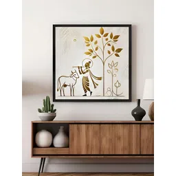 999Store Beige & Gold-Toned Lord Krishna Printed Canvas Wall Art-image-38