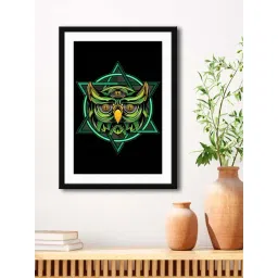 999Store Black & green MDF Owl Tattoo Wall Printed Paper Wall Painting - Set of 1-picture-11