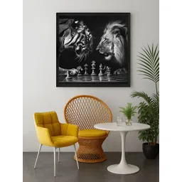 999Store Black & Off White Chess With Tiger And Lion Canvas Wall Art-image-4