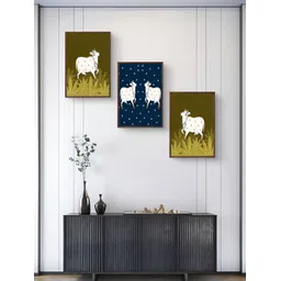 999Store Black & White 3Pcs Birds And Animals Wall Paintings-image-6