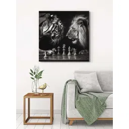 999Store Black & White Canvas Chess Match Between Tiger And Lion Wrapped Painting-picture-11