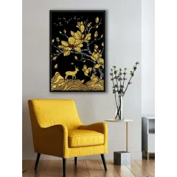 999Store Black Canvas Golden Deer And Flying Bird Art Canvas Wall Painting-image-18