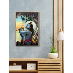 999Store Blue & Black Lord Krishna Playing Flute Framed Wall Painting-picture-30