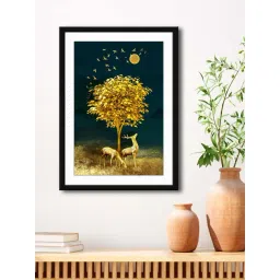 999Store Blue & Golden MDF Deer with Tree Printed Paper Wall Painting - Set of 1-picture-56