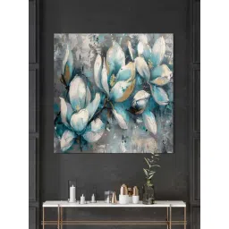 999Store Blue & Grey Canvas Blossoming Flowers Depicted Painting-picture-33
