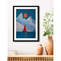 999Store Blue & Red MDF Mountain River with Boat Printed Paper Wall Painting - Set of 1-picture-93