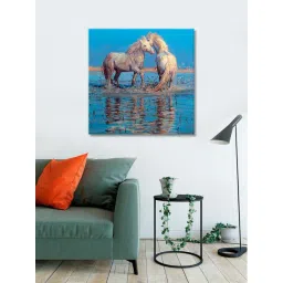 999store Blue & White White Horses Background Wall Painting-picture-150