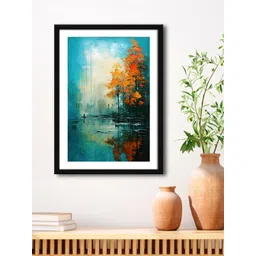 999Store Blue Lake With Orange Tree And Boat In Lake Modern Painting Framed Wall Art-picture-19