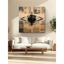 999Store Brown & Black Canvas A Thoughtful Rowing Boat Painting-picture-18