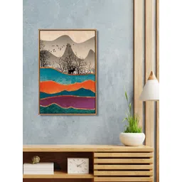 999Store Brown & Black Mountain And Flying Birds With Tree Printed Framed Wall Painting-image-31