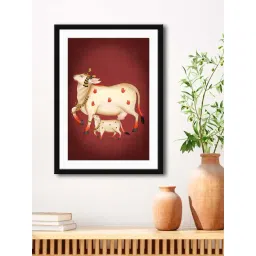 999Store Brown & Off-White MDF Nandi Cow with Calf Modern Art Printed Paper Wall Painting - Set of 1-picture-47