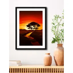 999Store Brown & Red MDF Sun Rising with Tree Printed Paper Wall Painting - Set of 1-picture-95