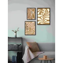 999Store Brown & White 3 Piece Canvas Floral and Botanical Wall Paintings-picture-15
