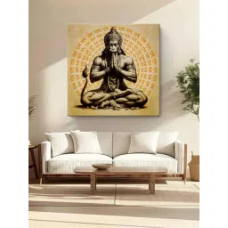 999Store Brown & Yellow Canvas Hanuman Meditating With Jai Shri Ram Mantra In Background Painting-picture-17