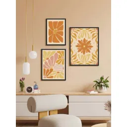 999Store Brown Canvas Boho Flower Art With Abstract Effect Wall Painting - Set of 3-picture-16