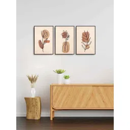 999Store Brown Canvas Wall Painting Panel With Fibre Frame - Set of 3-picture-17