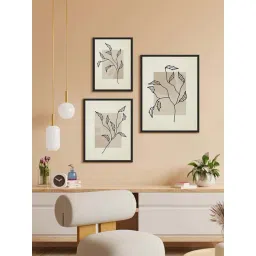 999Store Cream & Brown Canvas Botanical Leaf Drawing Line Wall Painting - Set of 3-image-31