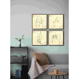 999Store Cream & Brown Canvas Face Modern Art Wall Painting - Set of 4-picture-37
