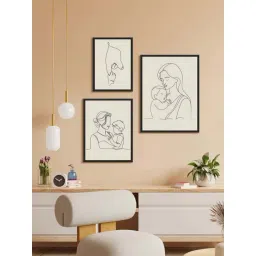 999Store Cream Canvas Mother And Daughter Line Art Wall Painting - Set of 3-picture-33