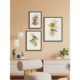 999Store Cream Canvas Naturalistic Bird Illustrations Elegant Wall Art - Set of 3-image-21