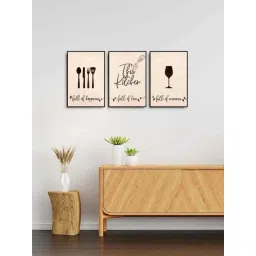 999Store Cream Canvas Wall Painting Panel With Fibre Frame - Set of 3-picture-43