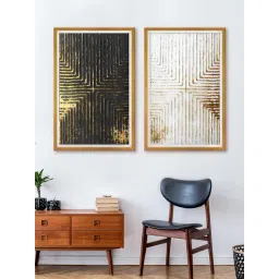 999Store Gold & Black Stripe Pattern Printed Canvas Paintings - Set of 2-picture-167