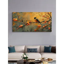 999Store Gold Toned & Orange Canvas Birds and Animals Wall Art-image-0