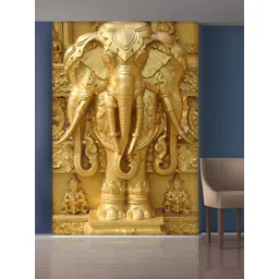 999Store Gold-Toned Flowers & Elephant Mural Wallpaper-picture-18