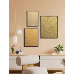999Store Golden Canvas Flower Modern Art Wall Painting - Set of 3-picture-32