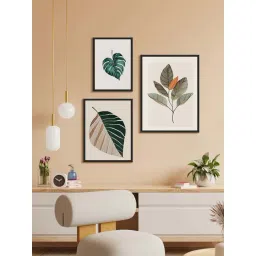 999Store Green & Grey Canvas Leaves Modern Art Wall Painting - Set of 3-picture-11